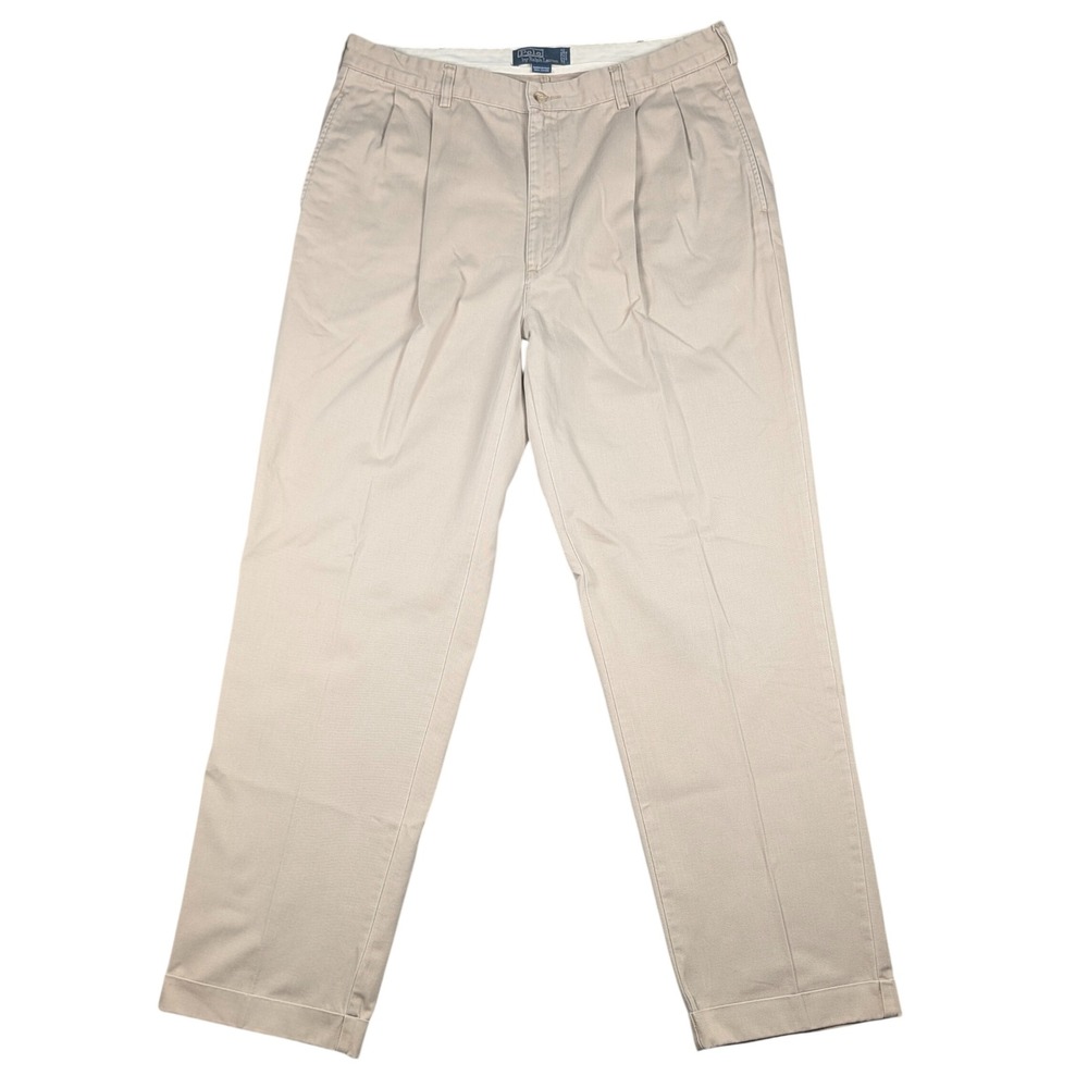 Vintage Polo Ralph Lauren Hammond Pant Mens 38x34 Khaki Pleated‎ Cuffed Chinos
